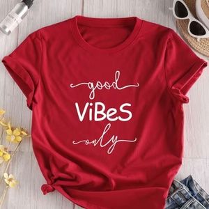 Red Good Vibes Only Women's Crew Neck T-Shirt NWOT